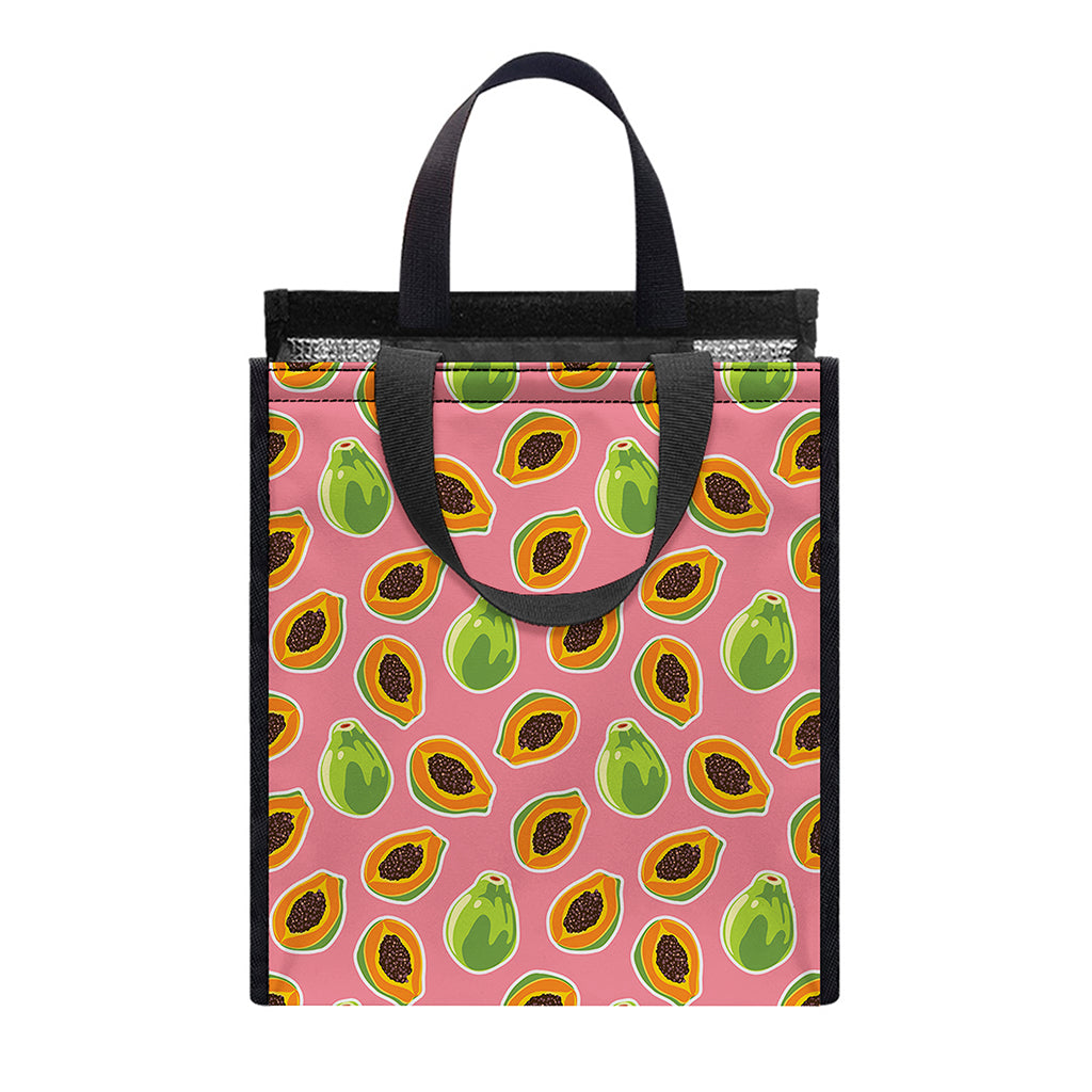 Cute Papaya Pattern Print Insulated Lunch Tote