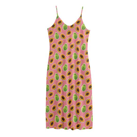 Cute Papaya Pattern Print Jersey Midi Cami Dress