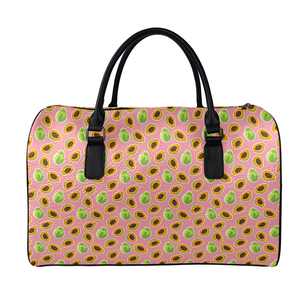 Cute Papaya Pattern Print Leather Duffle Bag