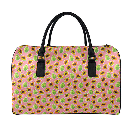 Cute Papaya Pattern Print Leather Duffle Bag