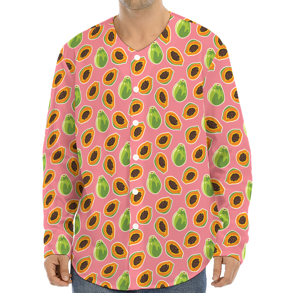 Cute Papaya Pattern Print Long Sleeve Baseball Jersey