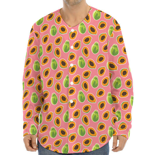 Cute Papaya Pattern Print Long Sleeve Baseball Jersey