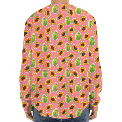 Cute Papaya Pattern Print Long Sleeve Baseball Jersey