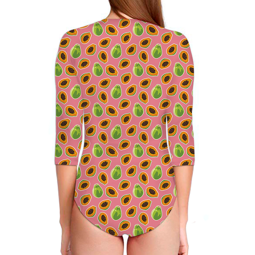 Cute Papaya Pattern Print Long Sleeve Swimsuit