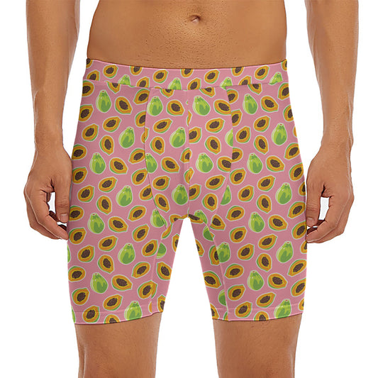 Cute Papaya Pattern Print Men's Long Boxer Briefs