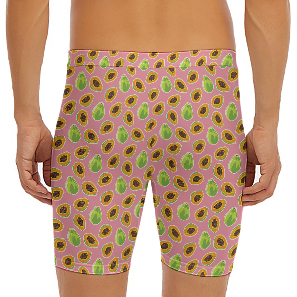 Cute Papaya Pattern Print Men's Long Boxer Briefs