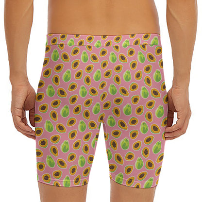 Cute Papaya Pattern Print Men's Long Boxer Briefs