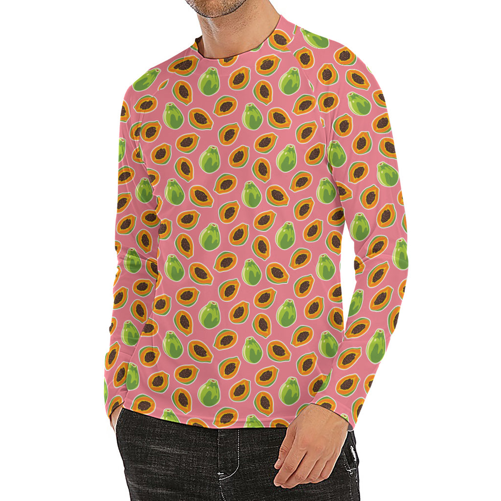 Cute Papaya Pattern Print Men's Long Sleeve Rash Guard