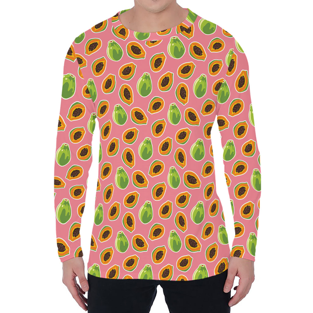 Cute Papaya Pattern Print Men's Long Sleeve T-Shirt