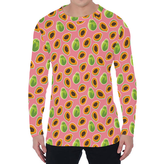 Cute Papaya Pattern Print Men's Long Sleeve T-Shirt
