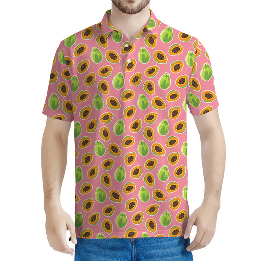 Cute Papaya Pattern Print Men's Polo Shirt