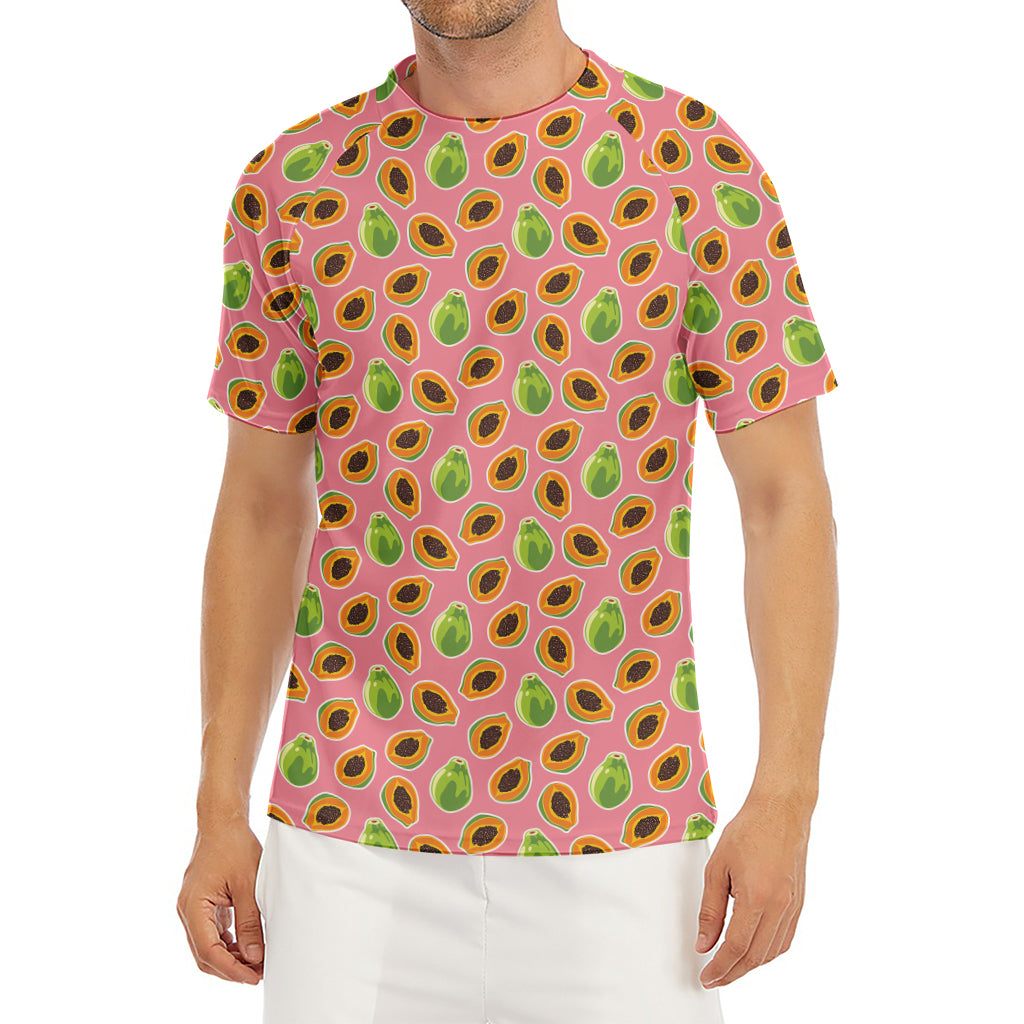 Cute Papaya Pattern Print Men's Short Sleeve Rash Guard