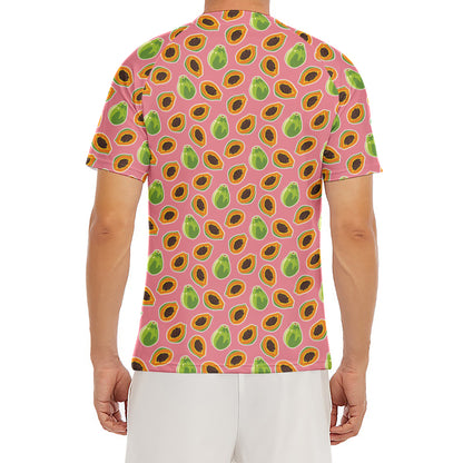 Cute Papaya Pattern Print Men's Short Sleeve Rash Guard