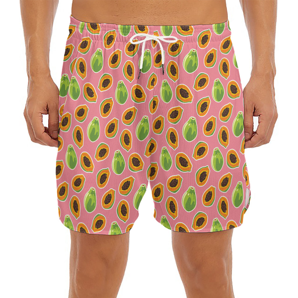Cute Papaya Pattern Print Men's Split Running Shorts