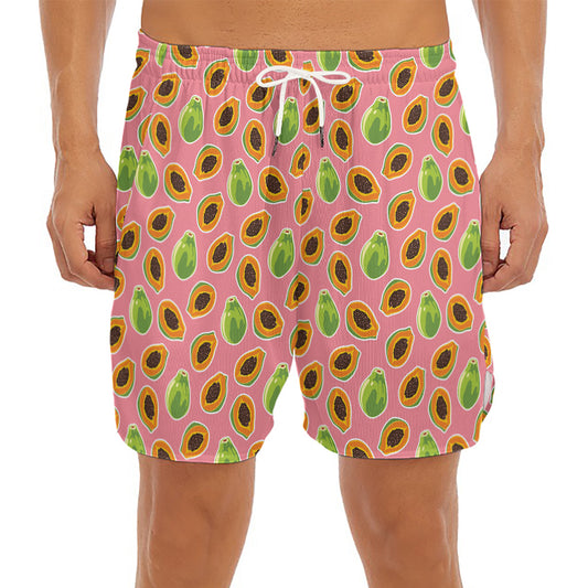 Cute Papaya Pattern Print Men's Split Running Shorts