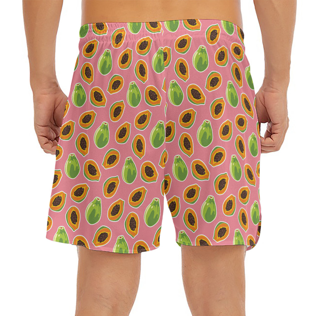 Cute Papaya Pattern Print Men's Split Running Shorts