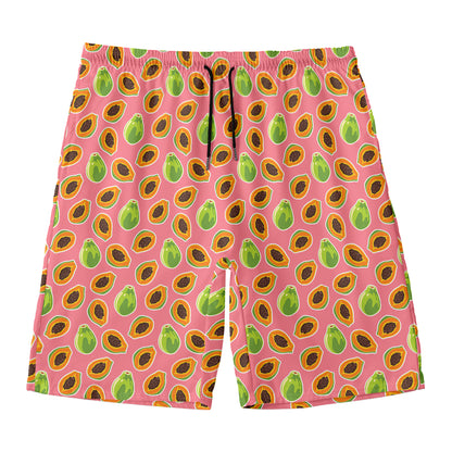Cute Papaya Pattern Print Men's Swim Trunks