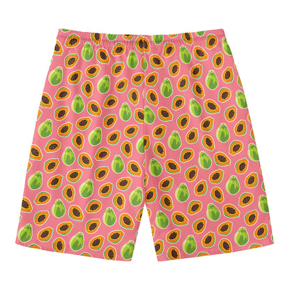 Cute Papaya Pattern Print Men's Swim Trunks