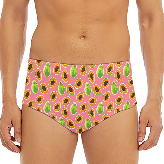 Cute Papaya Pattern Print Men's Triangle Swim Briefs