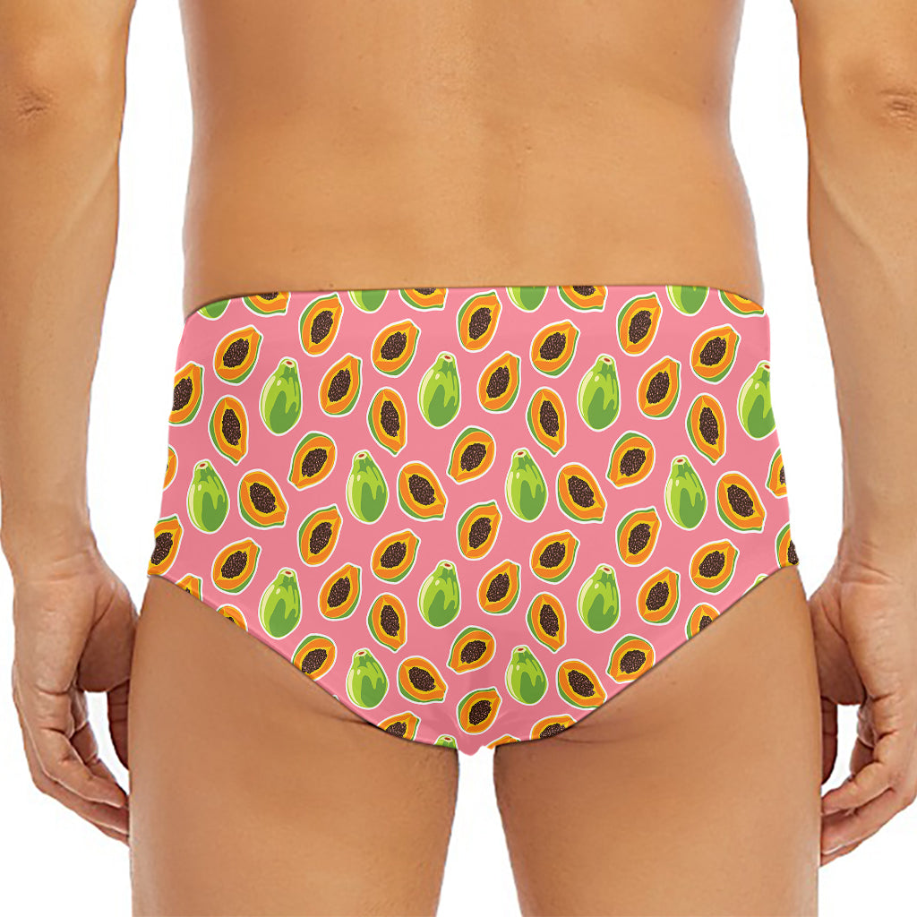 Cute Papaya Pattern Print Men's Triangle Swim Briefs
