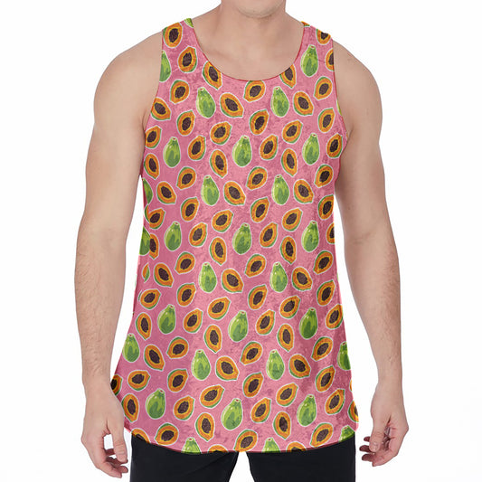 Cute Papaya Pattern Print Men's Velvet Tank Top
