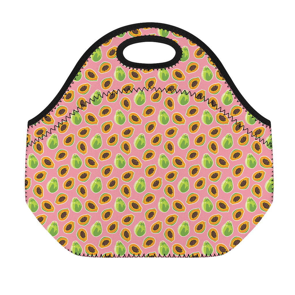 Cute Papaya Pattern Print Neoprene Lunch Bag