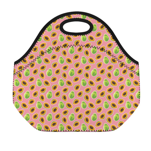 Cute Papaya Pattern Print Neoprene Lunch Bag