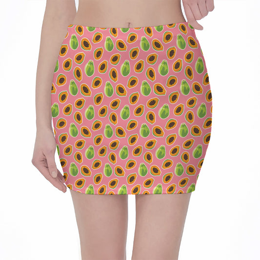 Cute Papaya Pattern Print Pencil Mini Skirt