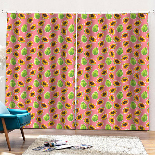 Cute Papaya Pattern Print Pencil Pleat Curtains