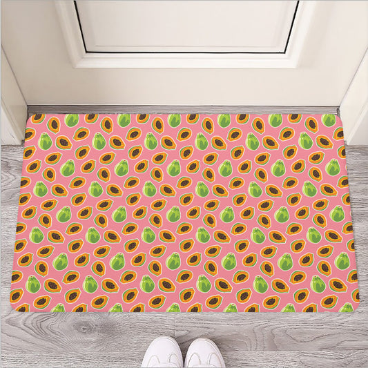 Cute Papaya Pattern Print Rubber Doormat