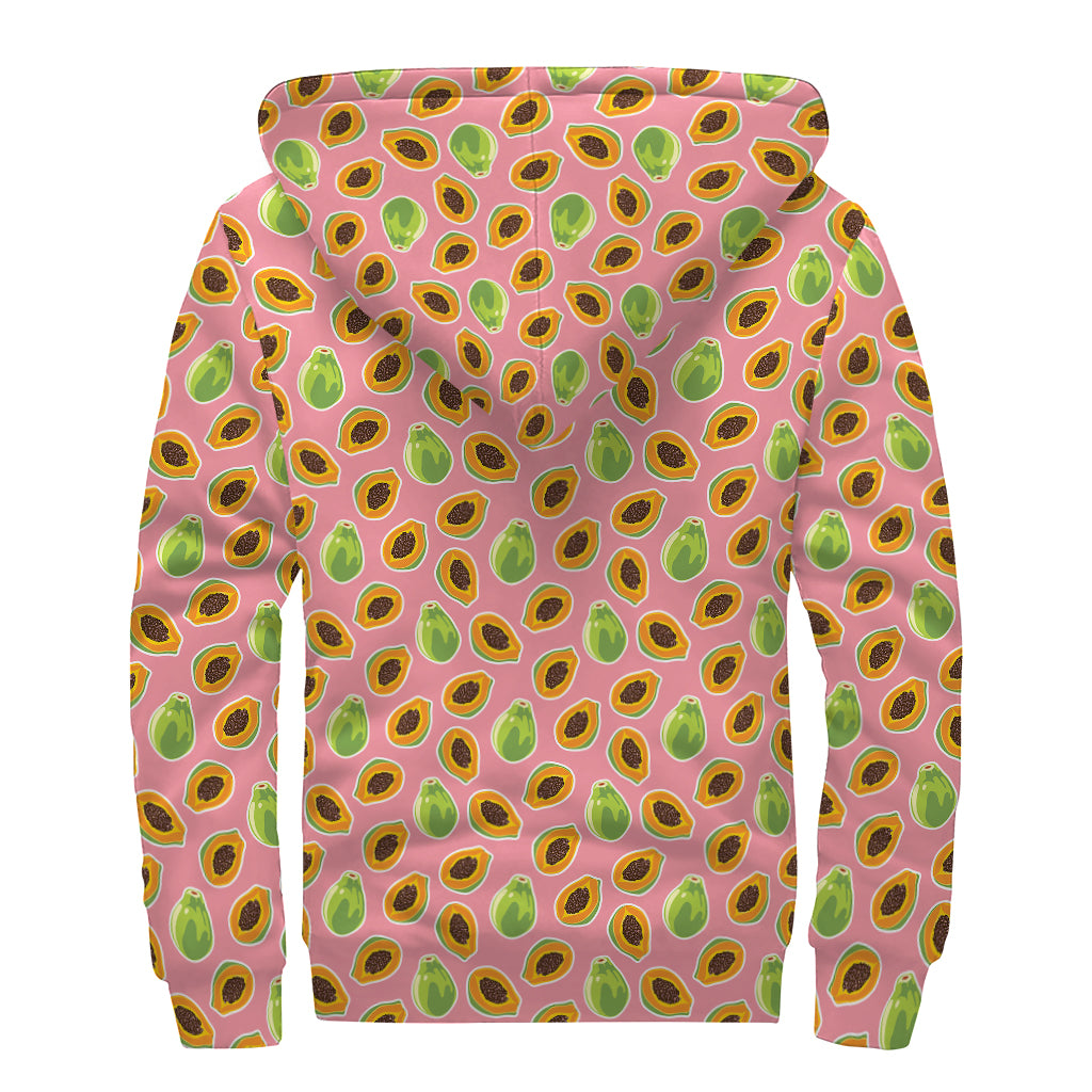 Cute Papaya Pattern Print Sherpa Lined Zip Up Hoodie