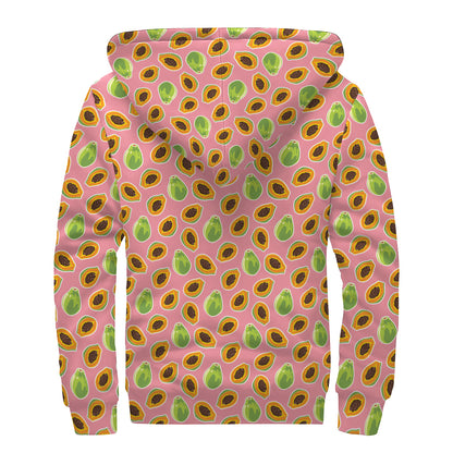 Cute Papaya Pattern Print Sherpa Lined Zip Up Hoodie