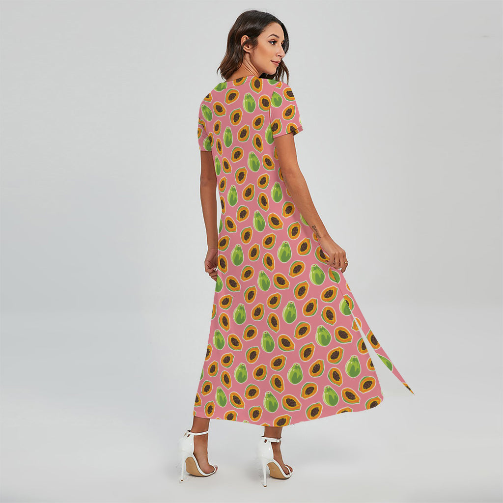 Cute Papaya Pattern Print Short Sleeve Maxi Dress