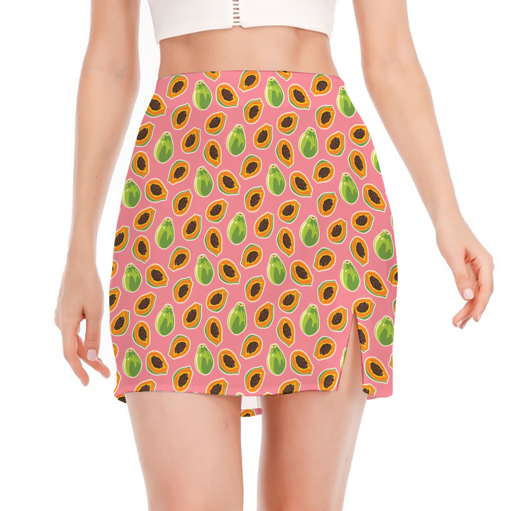 Cute Papaya Pattern Print Side Slit Mini Skirt