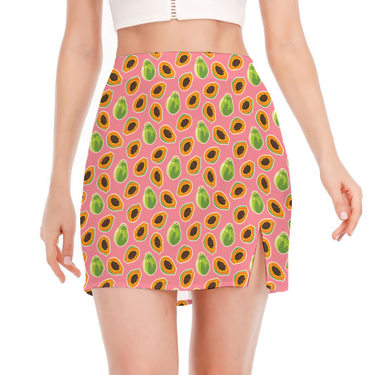 Cute Papaya Pattern Print Side Slit Mini Skirt
