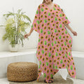 Cute Papaya Pattern Print Silk V-Neck Kaftan Dress