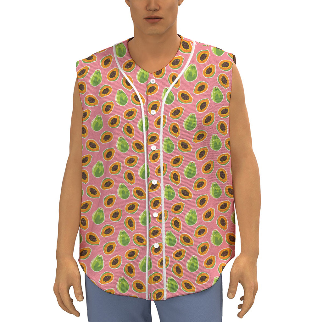 Cute Papaya Pattern Print Sleeveless Baseball Jersey