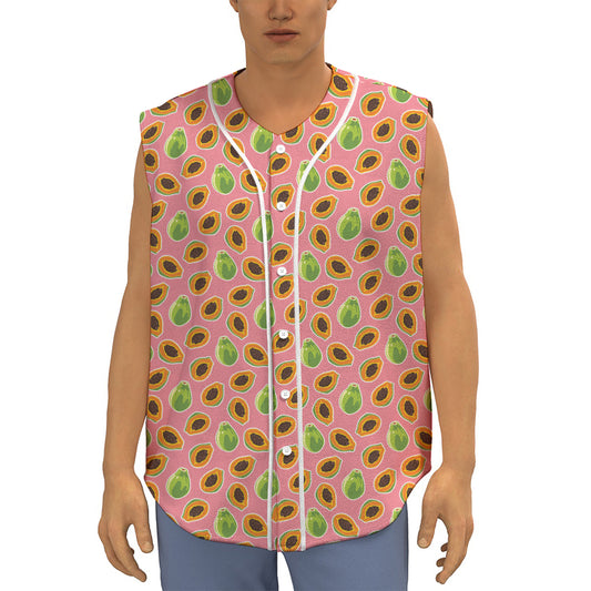 Cute Papaya Pattern Print Sleeveless Baseball Jersey