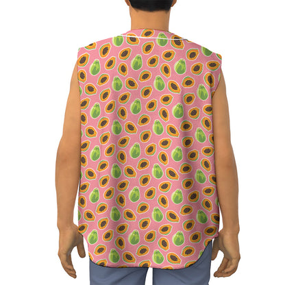 Cute Papaya Pattern Print Sleeveless Baseball Jersey