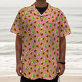 Cute Papaya Pattern Print Textured Short Sleeve Shirt