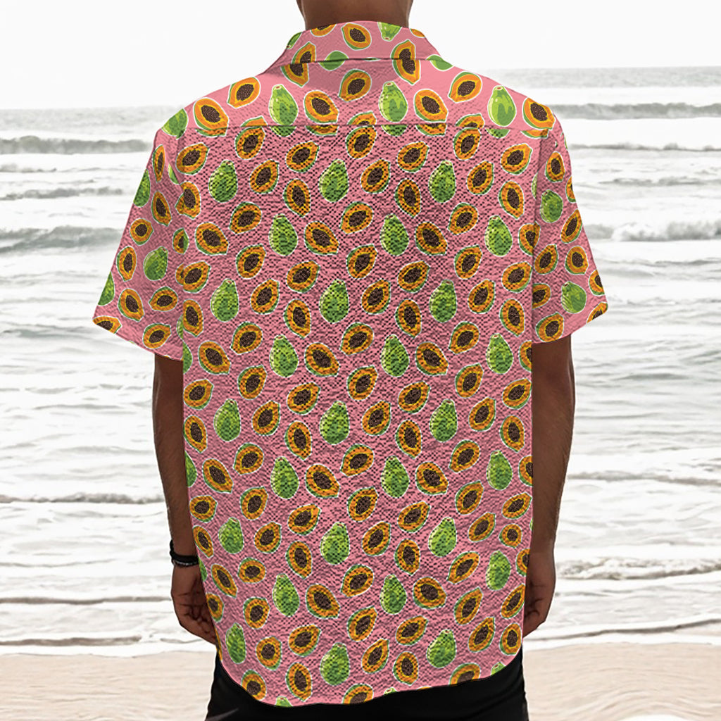 Cute Papaya Pattern Print Textured Short Sleeve Shirt
