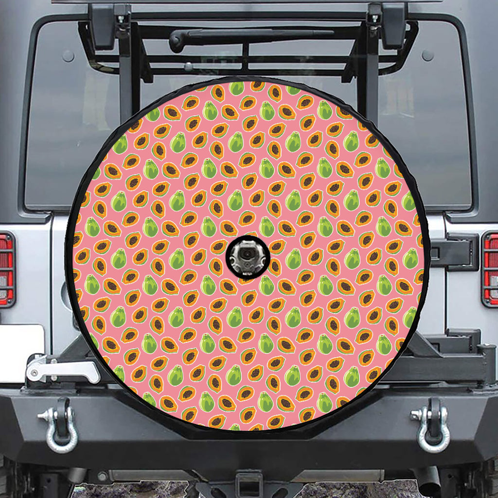 Cute Papaya Pattern Print Tire Cover With Camera Hole