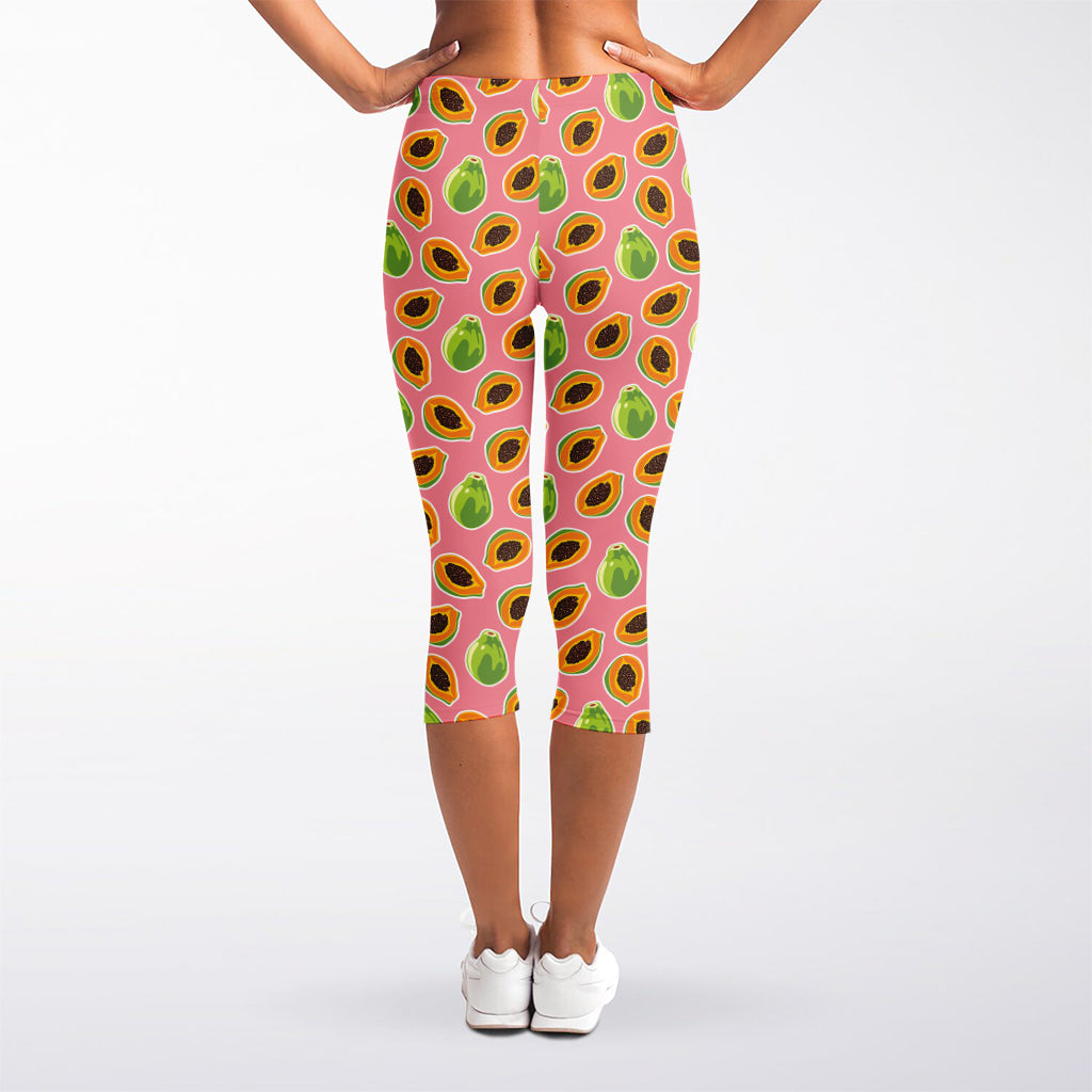 Cute Papaya Pattern Print Women's Capri Leggings
