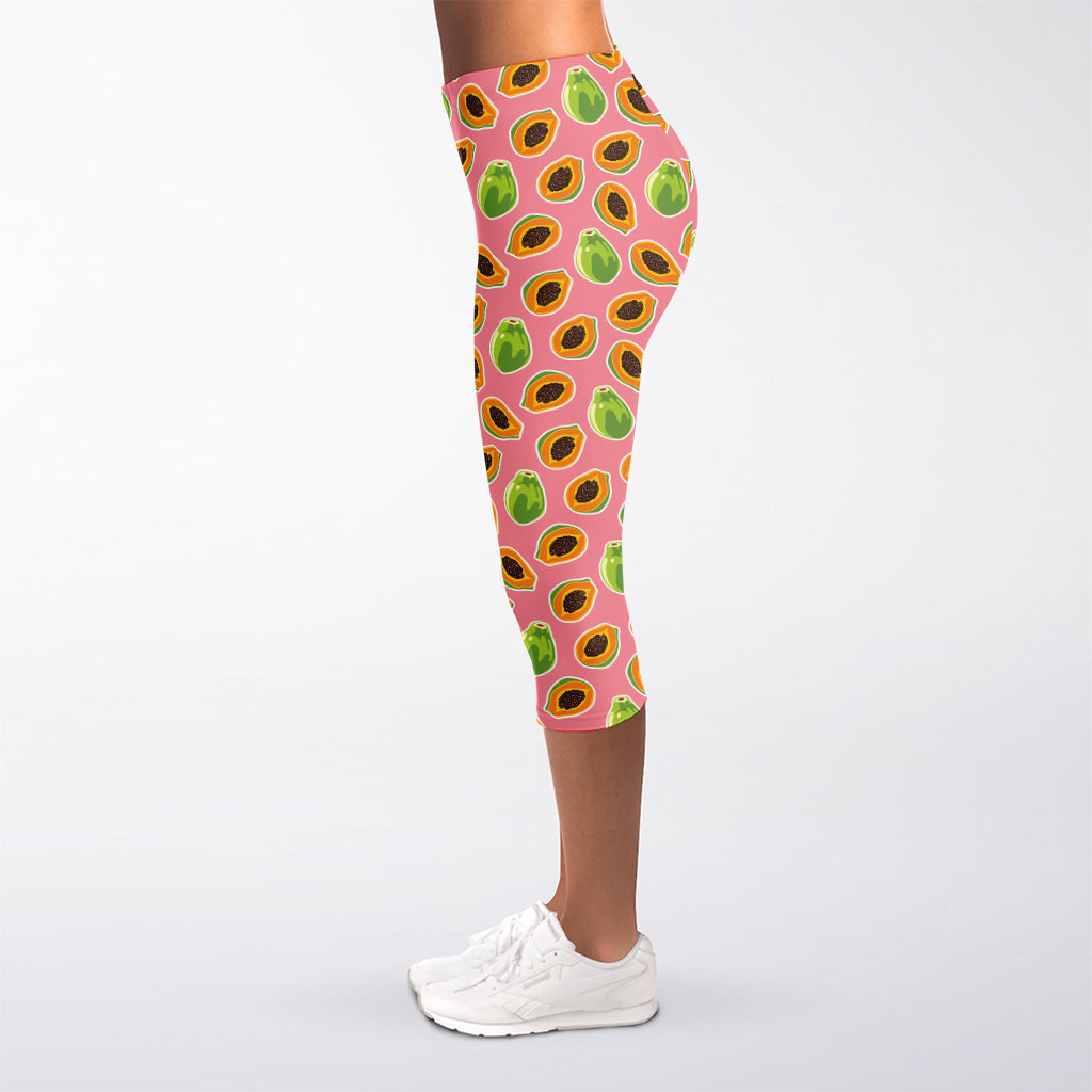 Cute Papaya Pattern Print Women's Capri Leggings