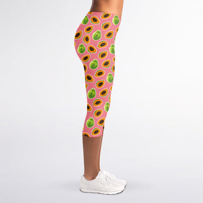 Cute Papaya Pattern Print Women's Capri Leggings