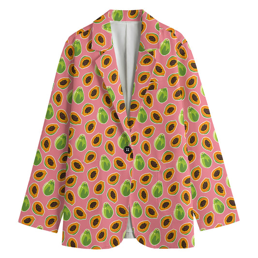 Cute Papaya Pattern Print Women's Cotton Blazer