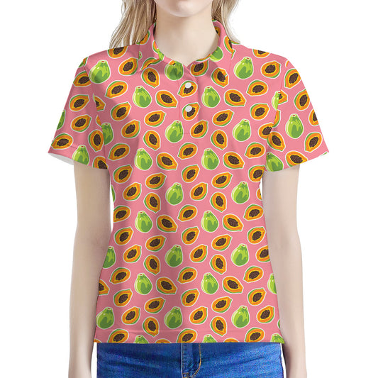 Cute Papaya Pattern Print Women's Polo Shirt