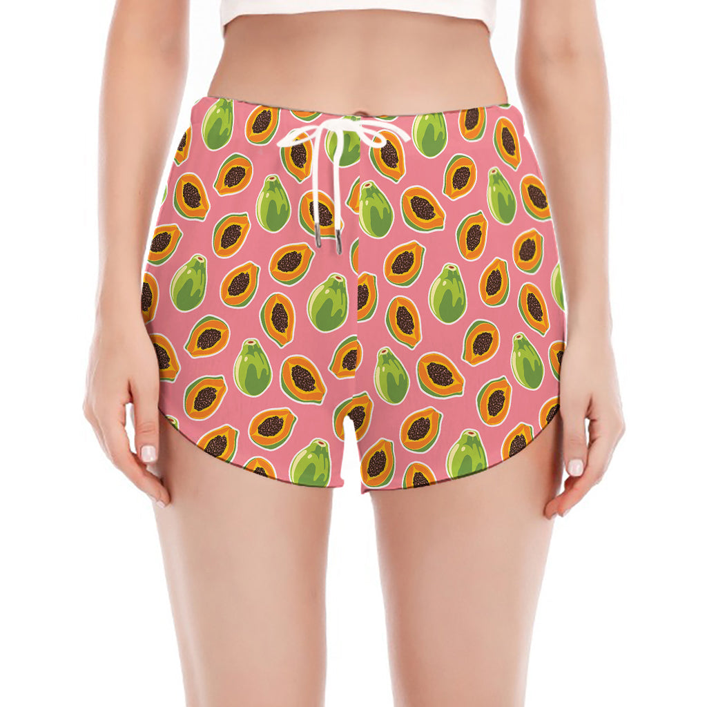 Cute Papaya Pattern Print Women's Split Running Shorts