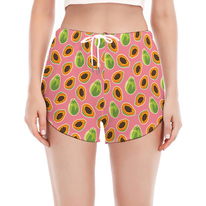 Cute Papaya Pattern Print Women's Split Running Shorts