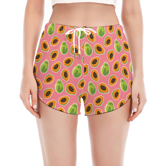 Cute Papaya Pattern Print Women's Split Running Shorts